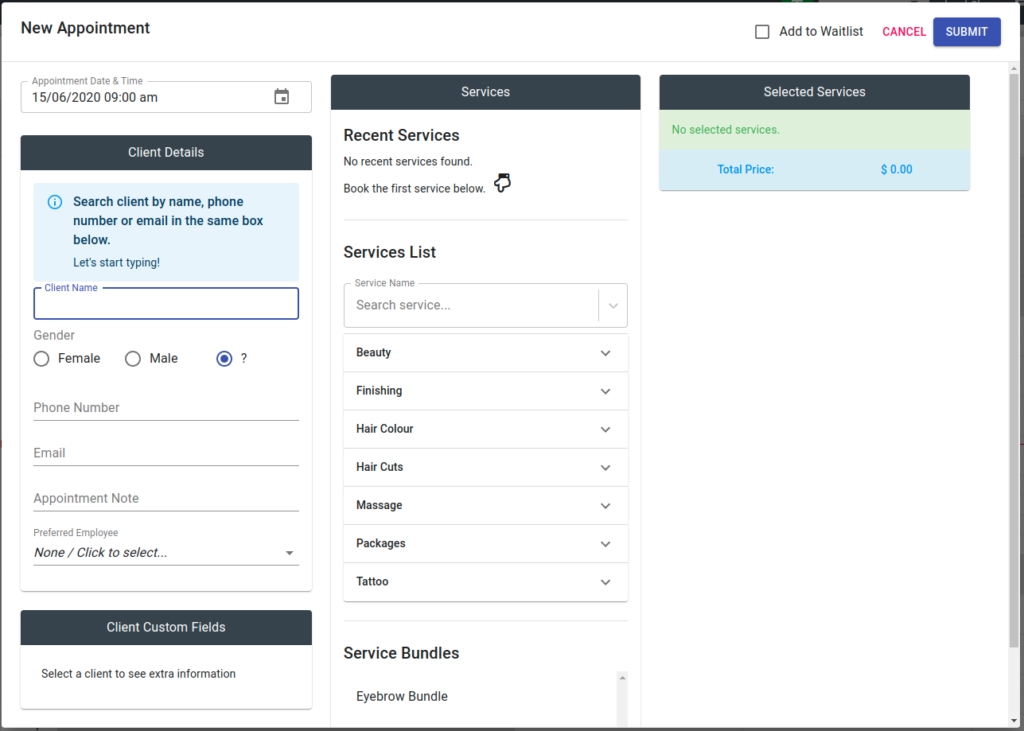 Booking screen new