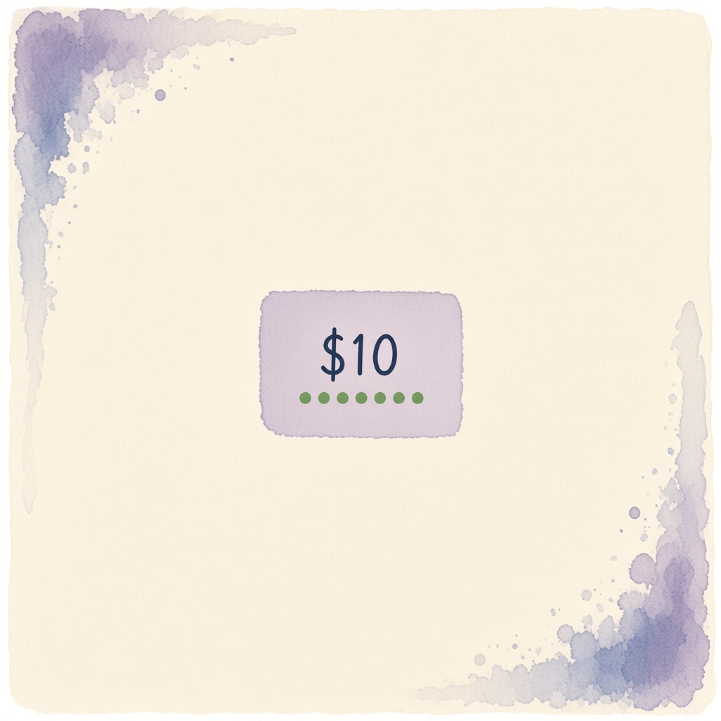 A small card marked ten dollars